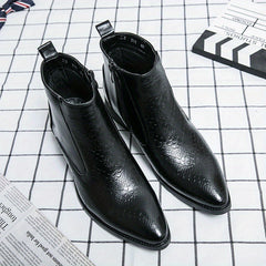 Men's Pointed Toe Ankle Boots, Side Zipper