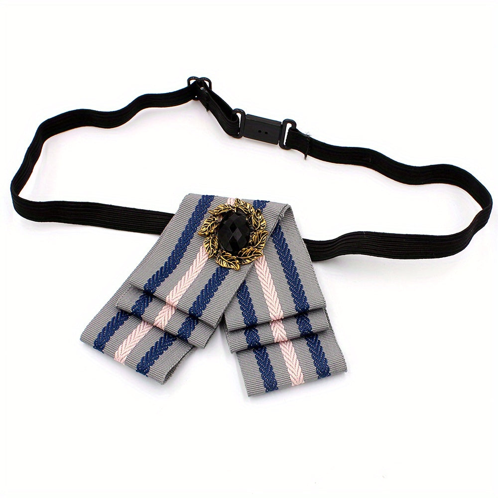 Crystal Decor Striped Bow Tie Classic Pre-tied Necktie for Women