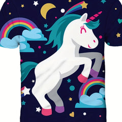 Rainbow Pony 3D Graphic T Shirt for Girls Active Stretchy Tee