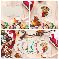 30pcs Wooden Christmas Ornaments Hanging Decorations Round Wooden Discs