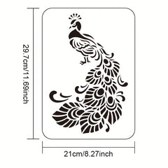 Reusable Plastic Drawing Stencil Template Peacock Pattern 297x210mm