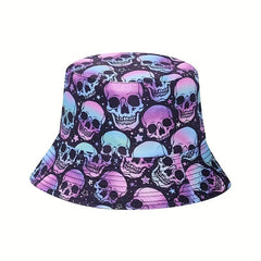 Unisex Sunshade Bucket Hat With Mushroom Skull Print for Outdoor Travel