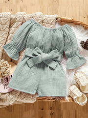 Baby Girls Off Shoulder Long Sleeve Romper With Pants