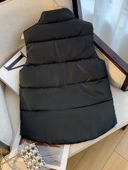 Button Front Puffy Jacket Sleeveless Fall Winter Women's Clothing