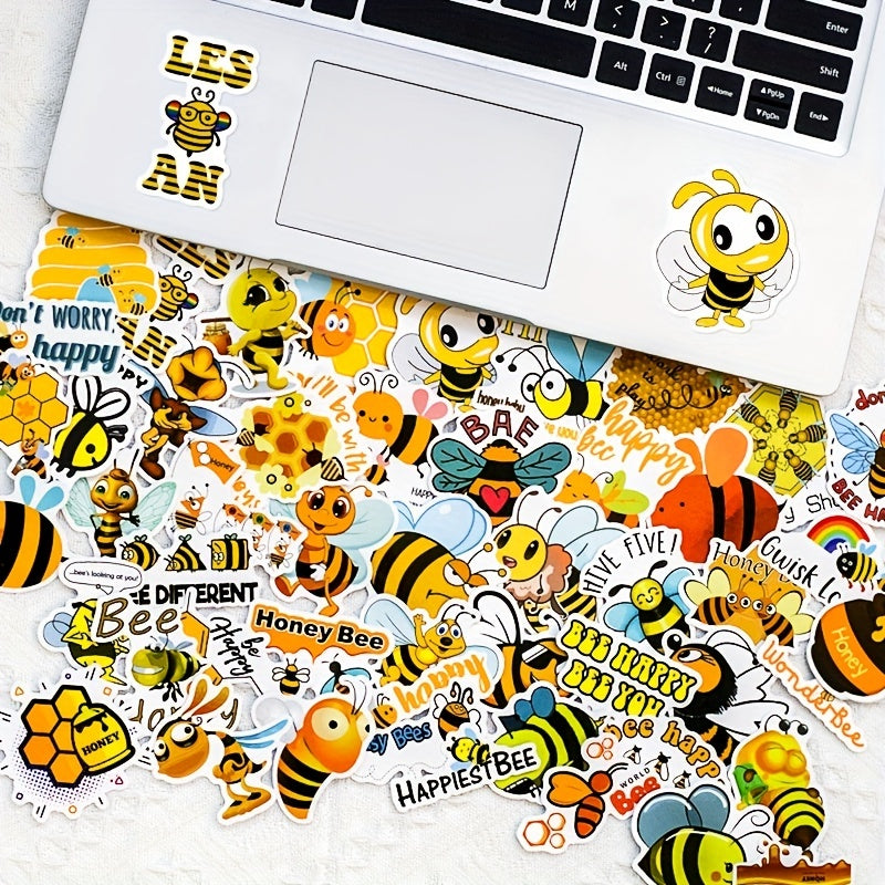 50pcs Bee Water Bottle Stickers Vinyl Waterproof Stickers for Laptop Skateboard