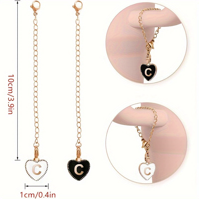 2pcs Initial Letter Charm Water Cup Handle Decorative Pendant Heart Shape Bag ID