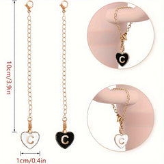 2pcs Initial Letter Charm Water Cup Handle Decorative Pendant Heart Shape Bag ID