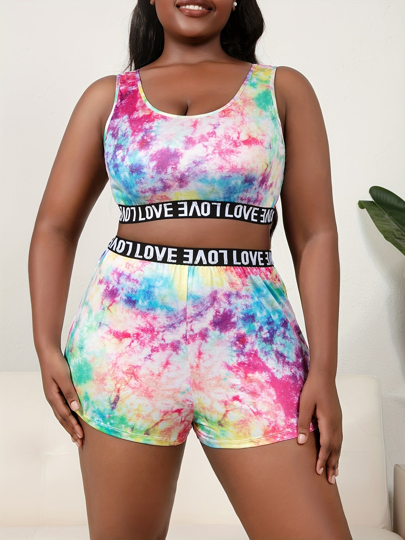 Tie Dye Contrast Tank Bra & Shorts Underwear Set