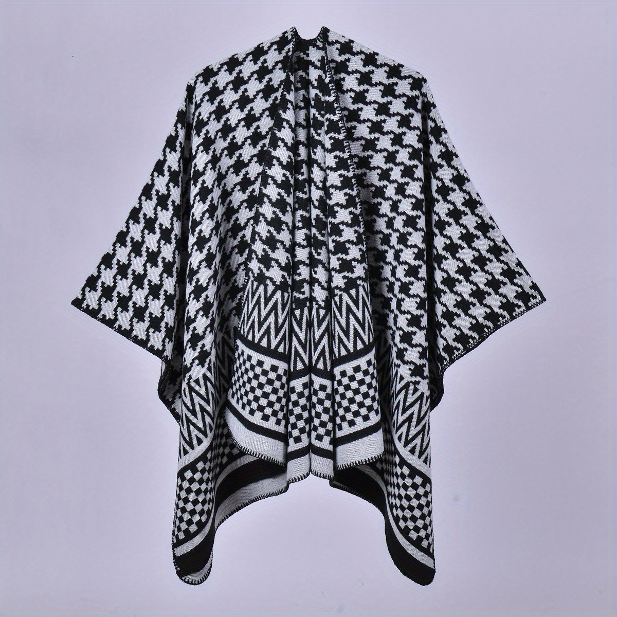 Houndstooth Jacquard Shawl Cashmere Poncho Cape
