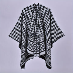 Houndstooth Jacquard Shawl Cashmere Poncho Cape
