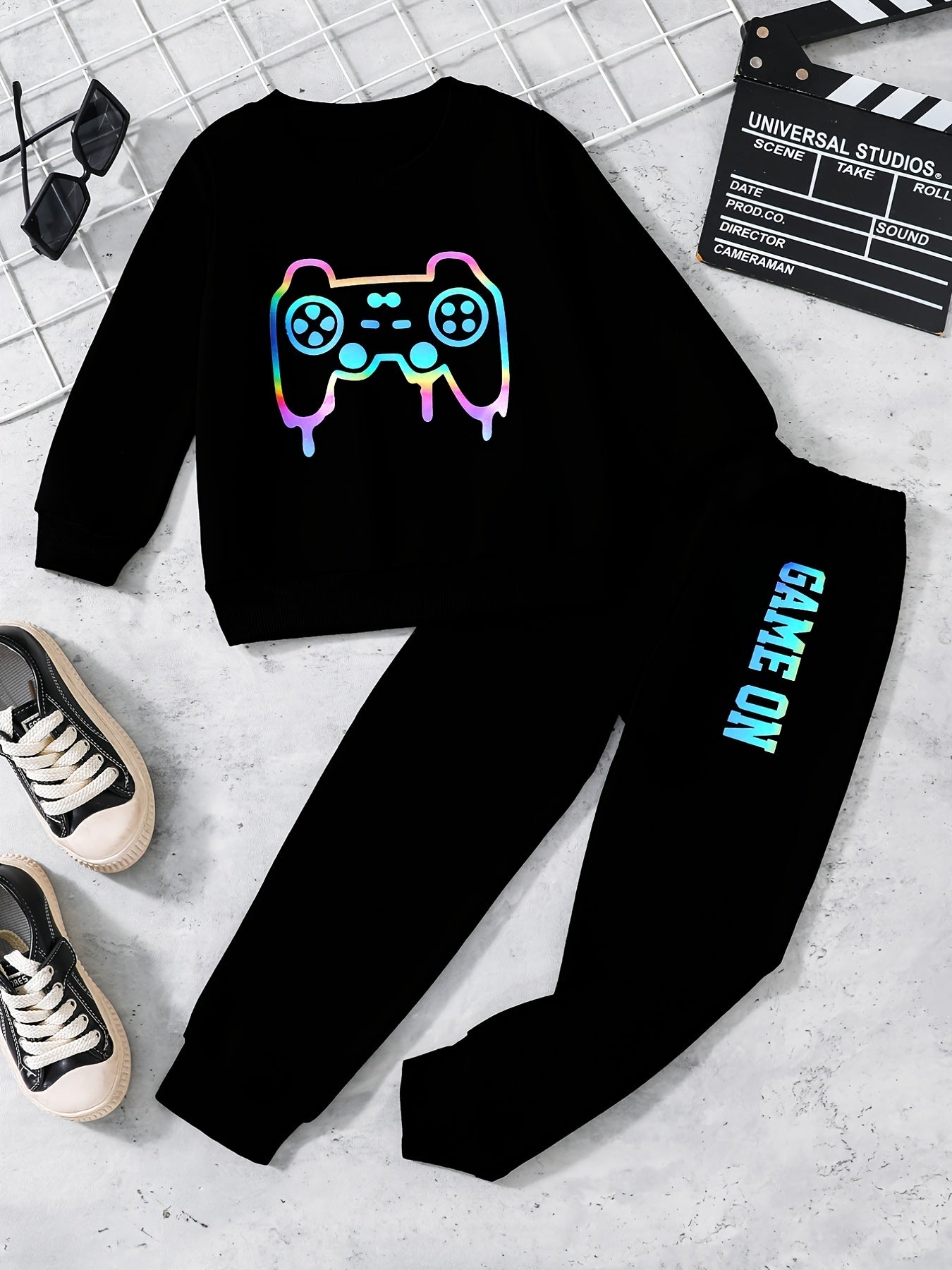 2pcs Boy Reflective Sports Sweatsuit Set