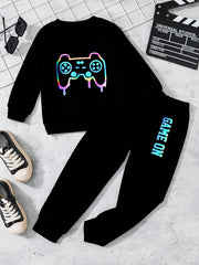 2pcs Boy Reflective Sports Sweatsuit Set