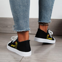 Women's Letter Print Canvas Shoes Casual Lace-Up Sneakers