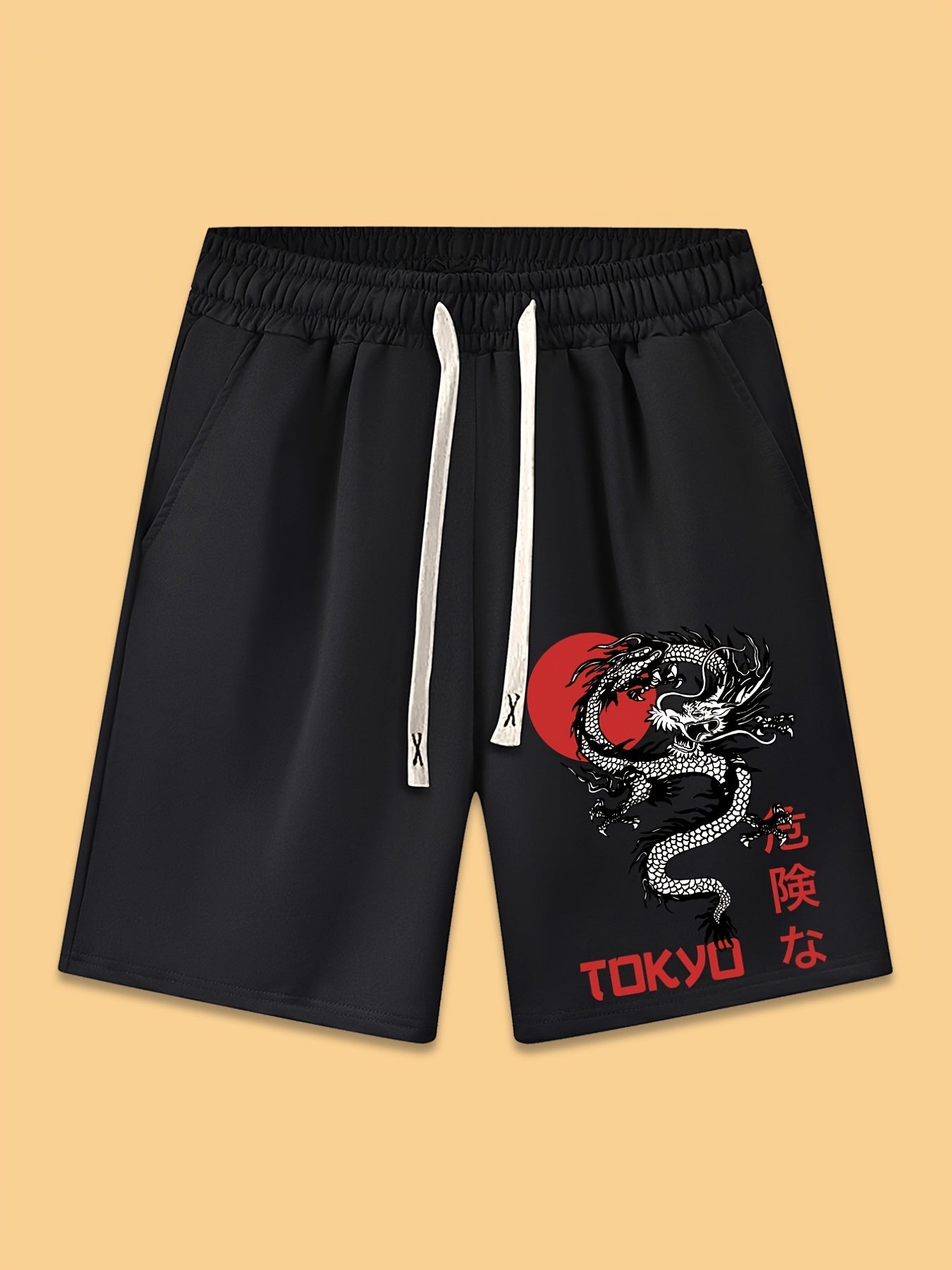 Dragon Print Casual Sportswear Men's Shorts with Pockets