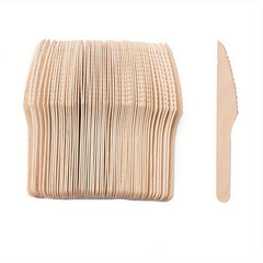 100pcs Wooden Tableware Set Disposable Fork Spoon Western Steak Cutlery
