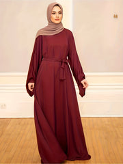 Retro Abaya Dress Women's Plus Solid Lantern Sleeve Maxi Jalabiya Dres