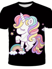 Rainbow Pony T Shirt for Girls 3D Print Short Sleeve Tee