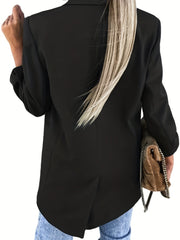 Solid Blazer Casual Roll Up Long Sleeve One Button Work Office Outerwear
