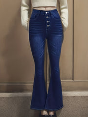 High Waist Flare Leg Jeans Button Front Bell Bottoms