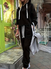 Drawstring Hoodie & Pants Outfit Set