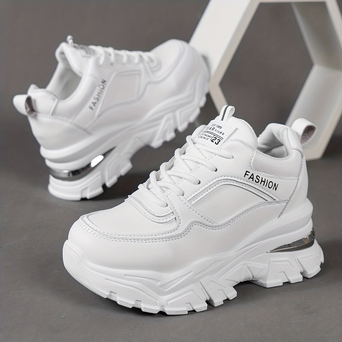 Women's Solid Platform Sneakers Lace Up Low Top Non slip Shoes