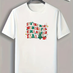 Letter Pattern Print Men's Sports Tee Christmas Style