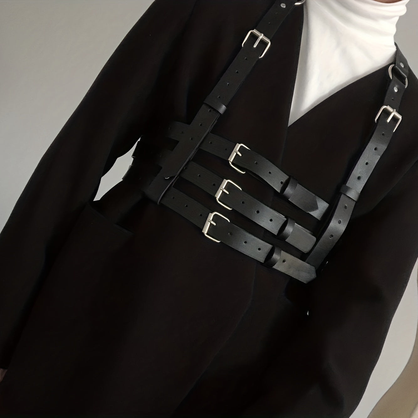 Men's PU Leather Suspender Harness Belt for Suit Shirt