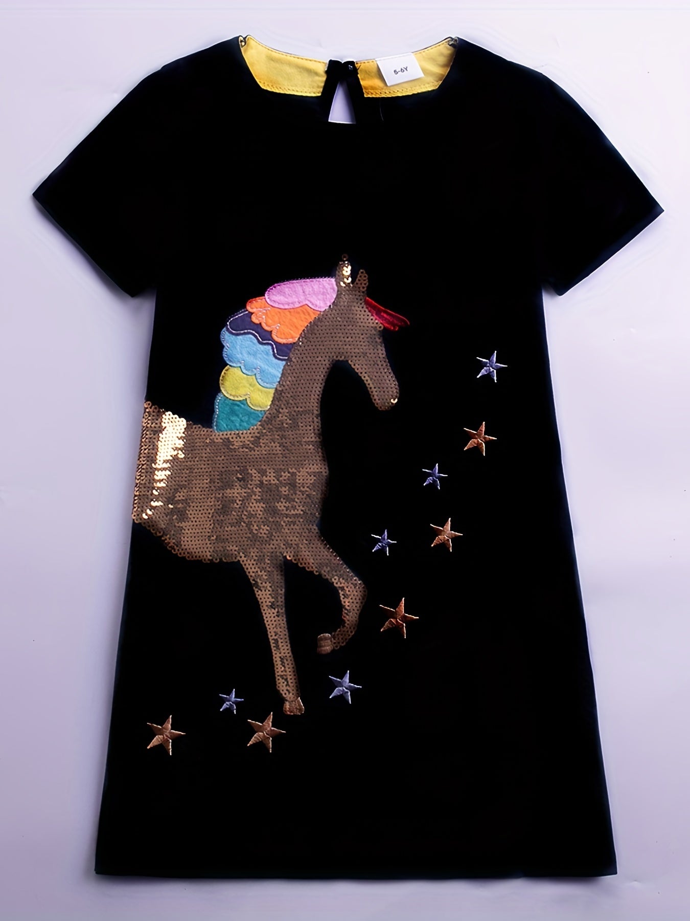 Rainbow Horse Embroidered Short Sleeve Dress