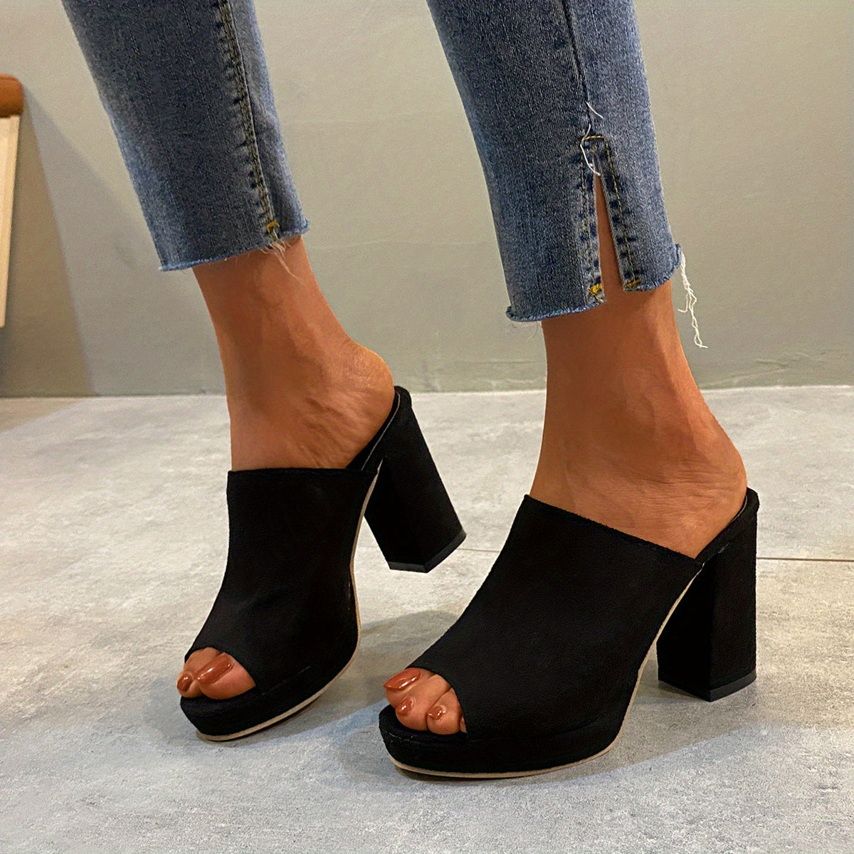 Women's Block Heeled Sandals Comfy Open Toe Slip On Shoes