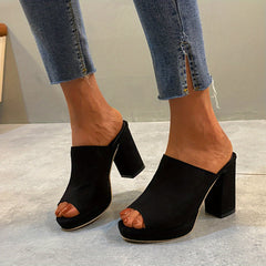 Women's Block Heeled Sandals Comfy Open Toe Slip On Shoes