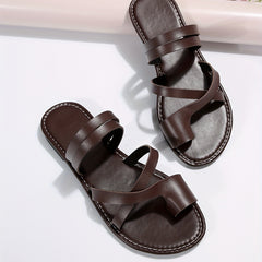 Women's Cross Straps Flat Sandals Slip On Open Toe Non Slip Slides Shoes