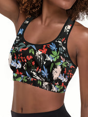 Floral Print Plus Size Sports Bra Round Neck Fitness Bra