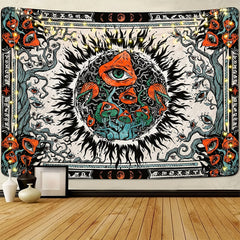 Mushroom Burning Sun Moon Phase Tapestry Wall Hanging Room Decor