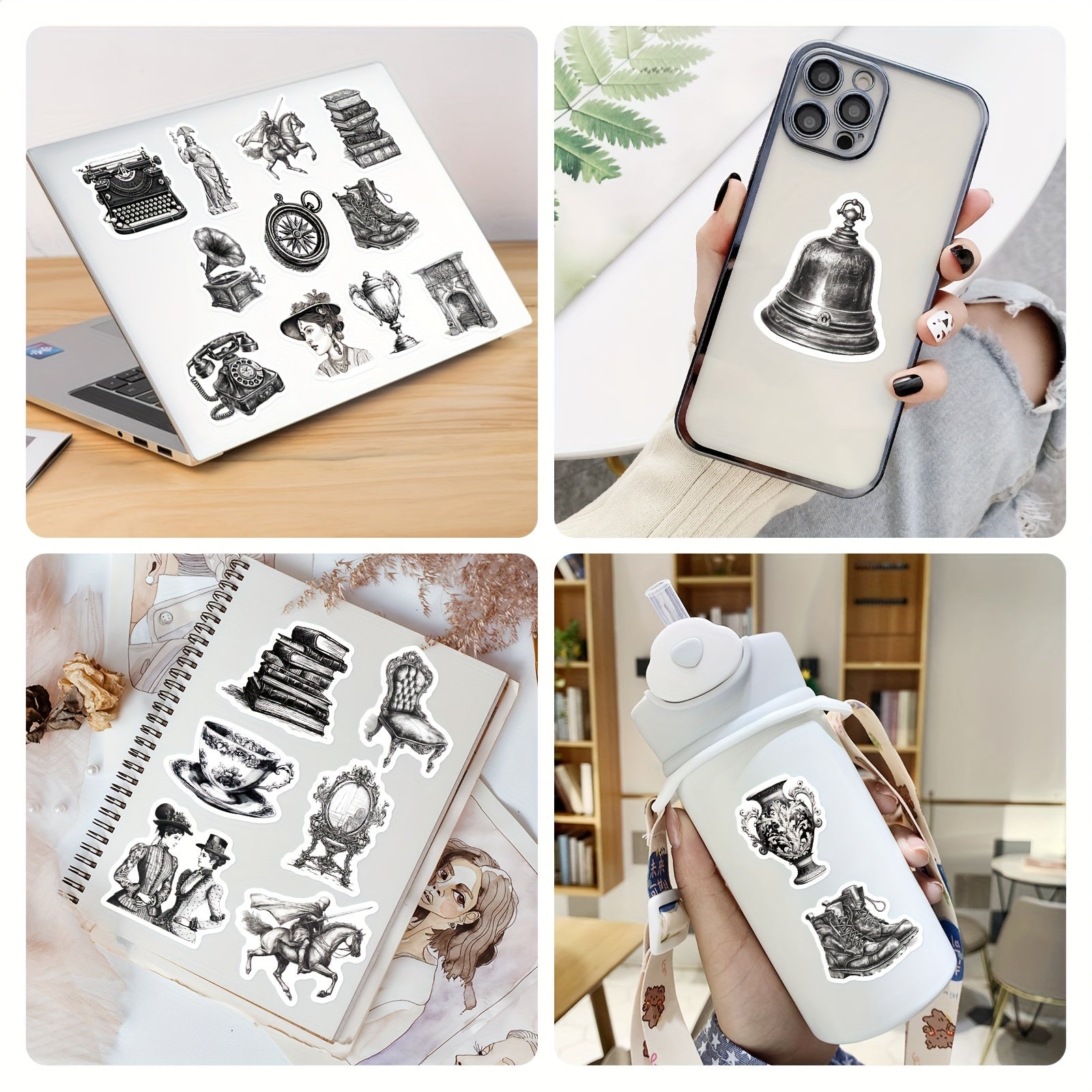 50pcs Medieval Retro Style Waterproof Stickers Mixed C