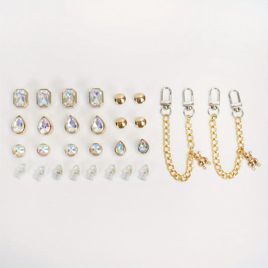 28 PCS Faux Crystal Bear Rhinestones Shoe Charms - Shoe Decoration Accessories