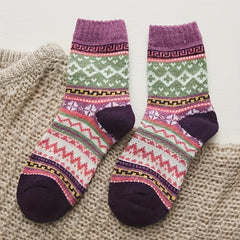 5 Pairs Geometric Pattern Socks Warm Mid Tube Women's Stockings