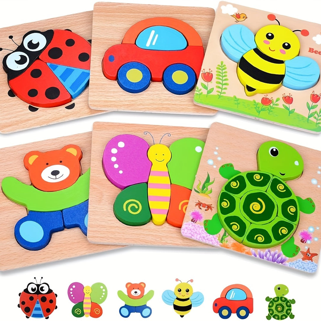 Wooden Animal Puzzles For Toddlers Educational Toys Gift Bright Vibrant Shapes