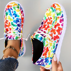 Colorful Butterfly Print Low Top Sneakers Lightweight Casual Shoes