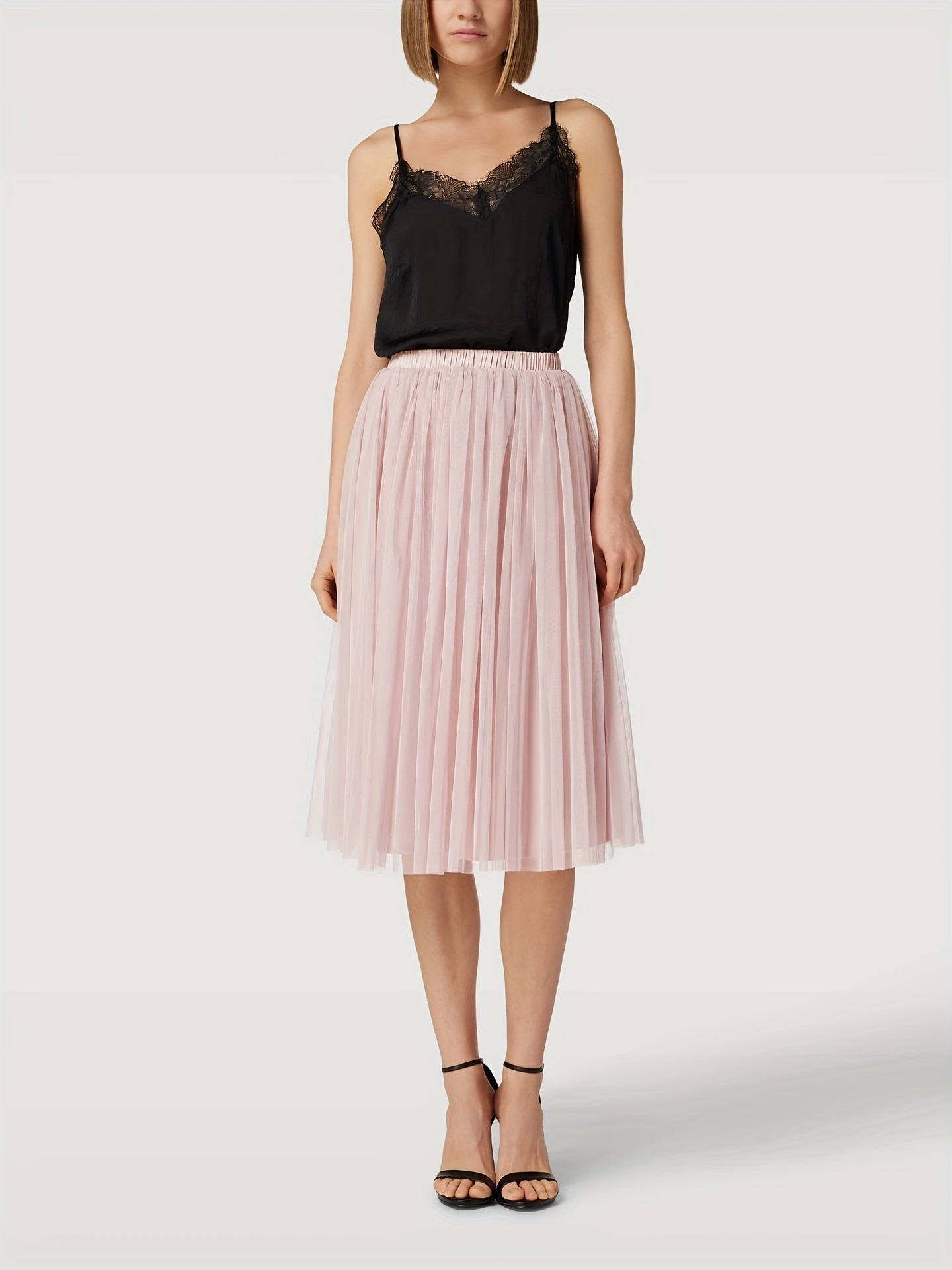 Pleated Elastic Waist Skirt for Women's Spring & Summer Wear