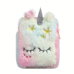 Girls Cartoon Tie Dye Plush Unicorn Shoulder Bag Messenger Bag Coin Purse