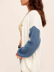 Colorblock Button Up Long Sleeve Cardigan With Pockets