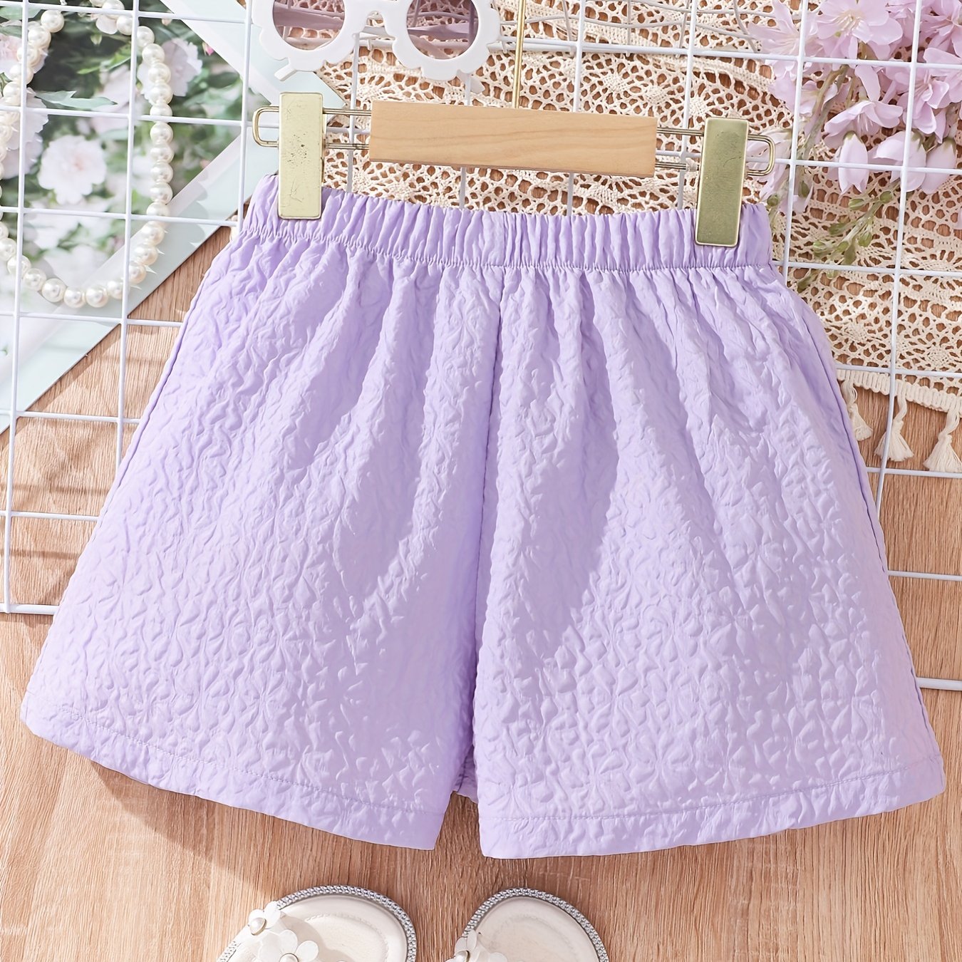 Girls' Casual Elastic Waist Textured Summer Shorts