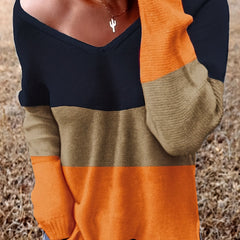 V Neck Slit Sweater Long Sleeve Women's Pullover