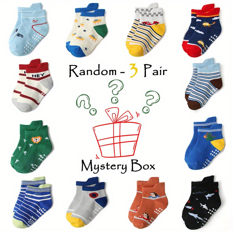 12 Pairs Boys Cartoon Knit Cotton Socks Soft Non-Slip Ankle Socks