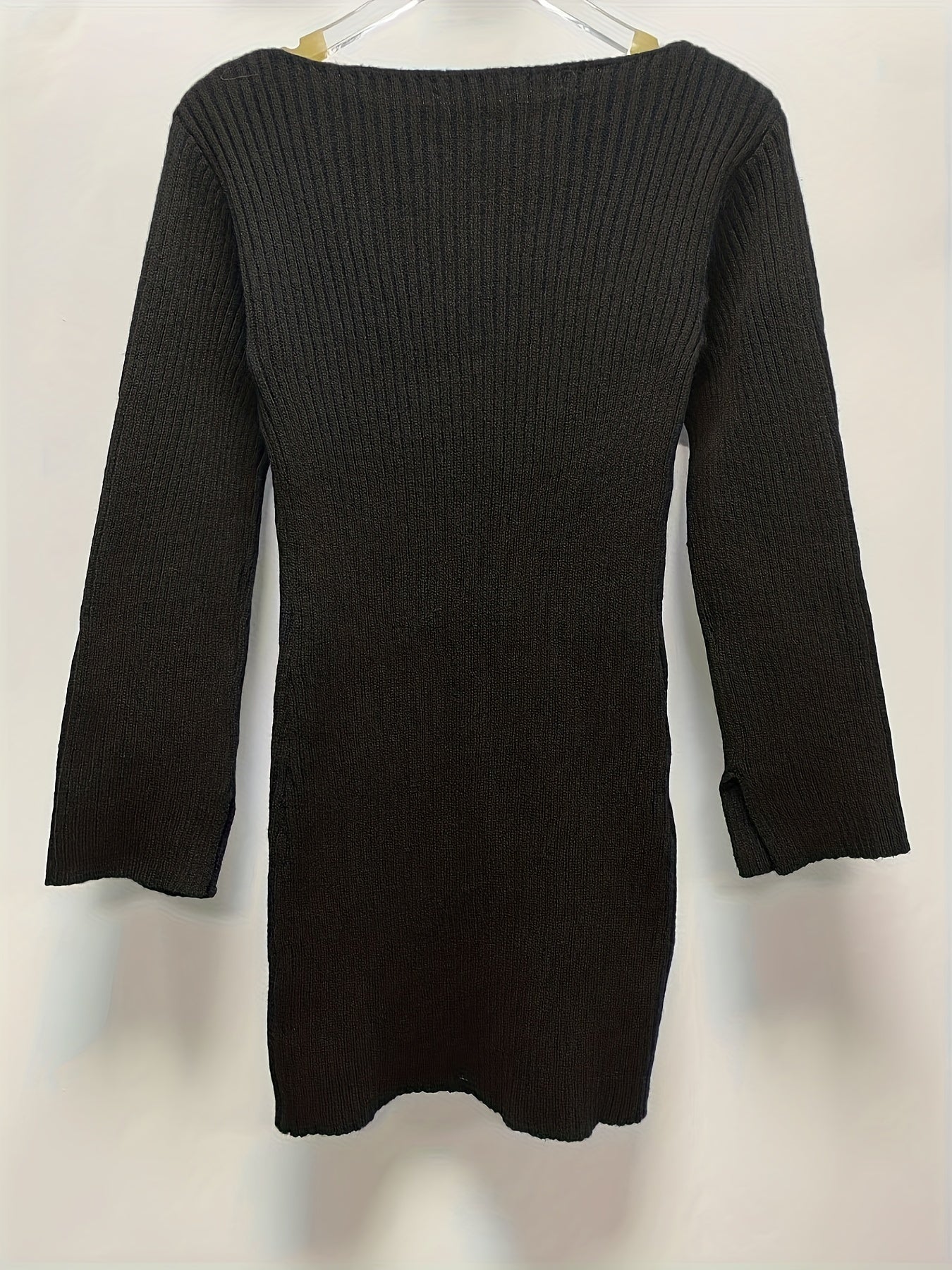 Boat Neck Sweater Dress Long Sleeve Bodycon Knitted Dress