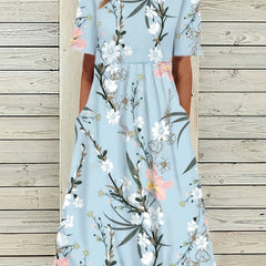 Floral Print High Waist Dress Short Sleeve Summer Dress