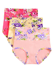 3pcs Chinese Floral Cotton Briefs Comfortable Mid Waist Intimates Panties
