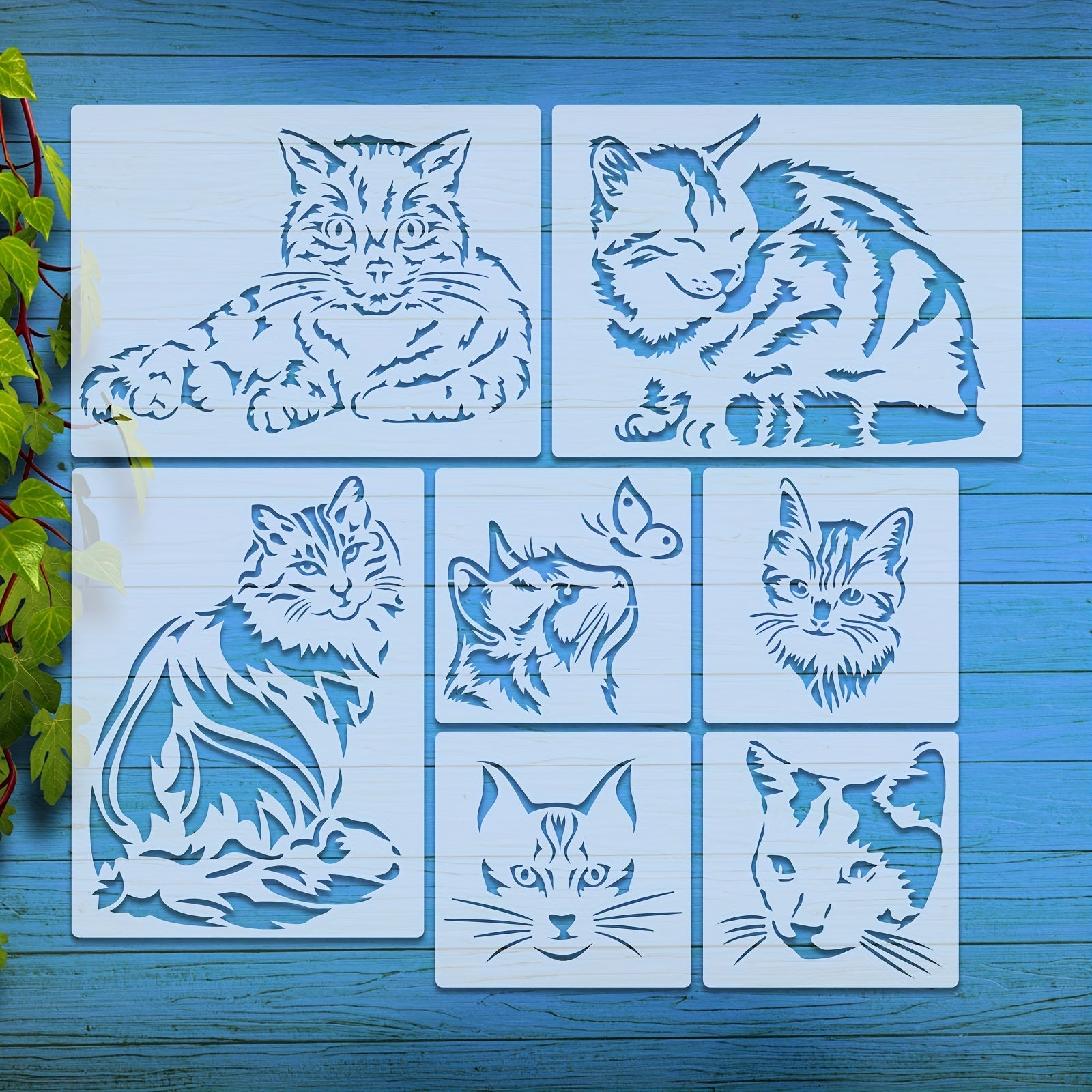 7pcs Cat Painting Stencils for Wall Art Fabric Wood Painting