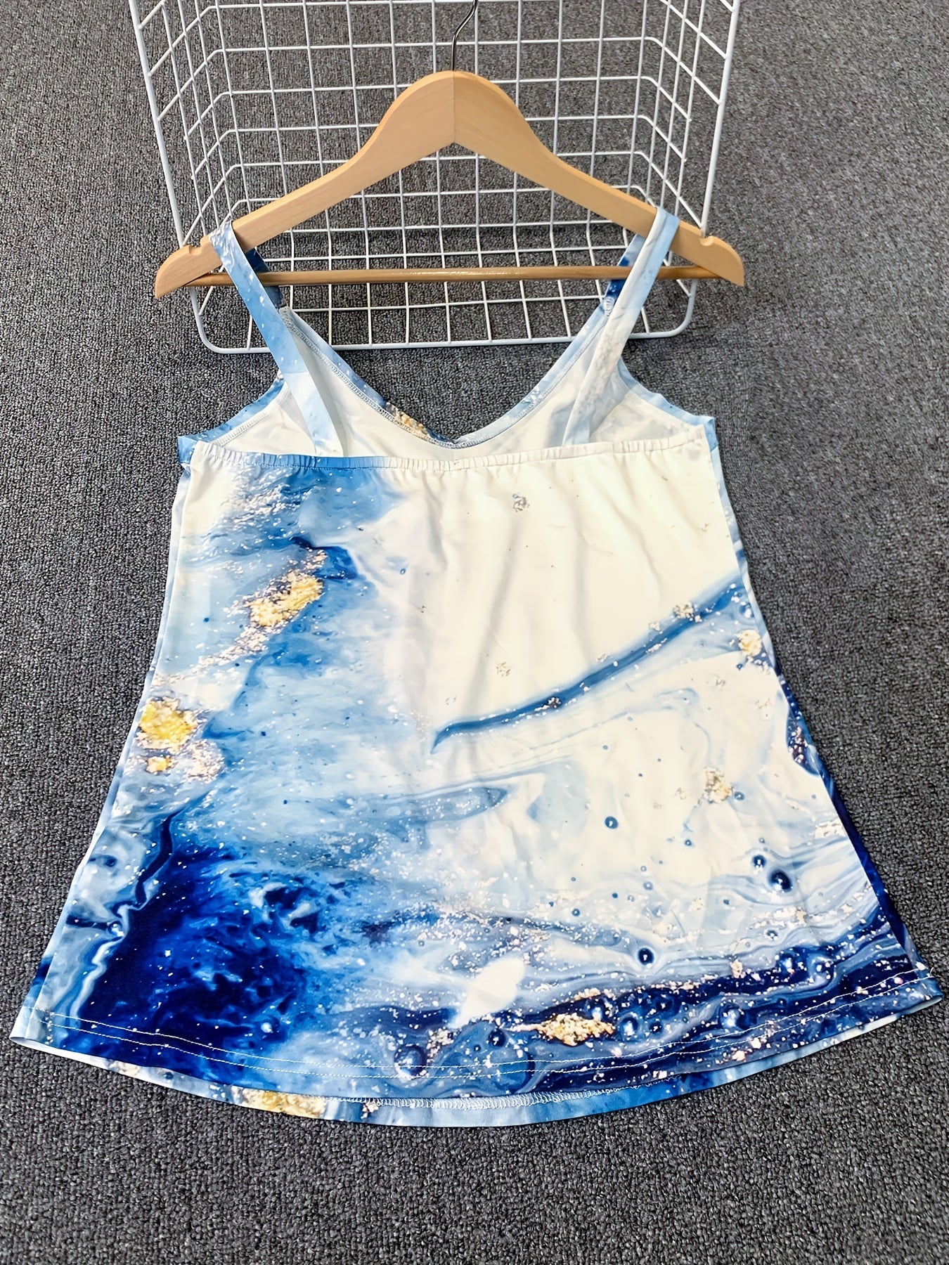 Summer Sleeveless Cami Top V Neck Casual All Over Print