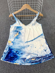 Summer Sleeveless Cami Top V Neck Casual All Over Print